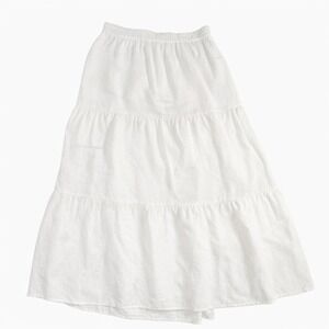 Elan Linen Maxi Skirt – M White Tiered Boho Pocket READ